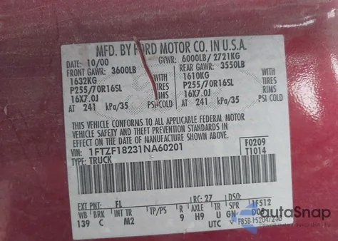 2001 Ford F-150 Xl/Xlt from USA, damaged, VIN 1FTZF18231NA60201